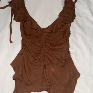 Brown Urban Outfitters Ruffle Butterfly Top